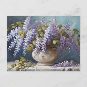 Cartão Postal Buquê de Flores de Wistéria em um Vaso