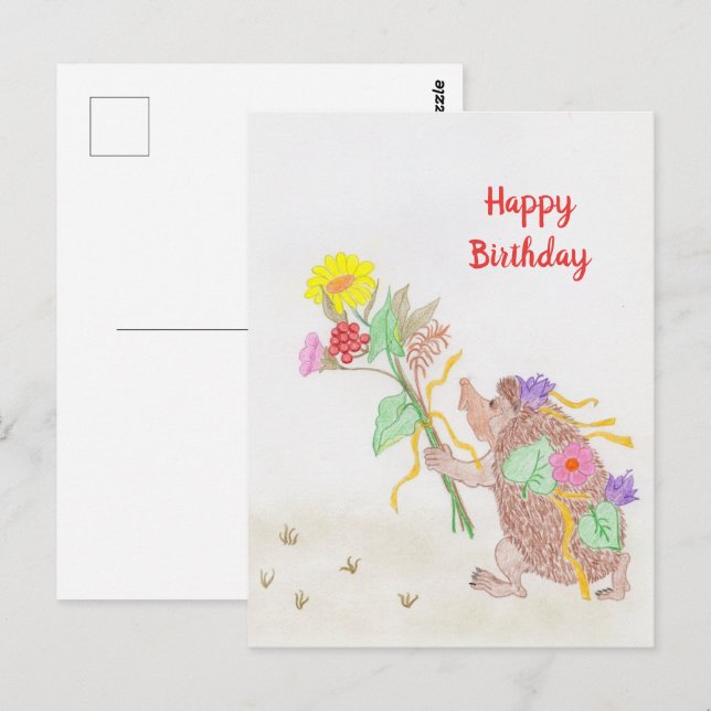 Cartão Postal Buquê de Flores e Ouriço-Cacheiro (Frente/Verso)
