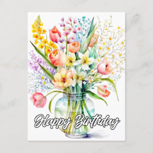 Cartão Postal Buquê de Flores em Aquarela