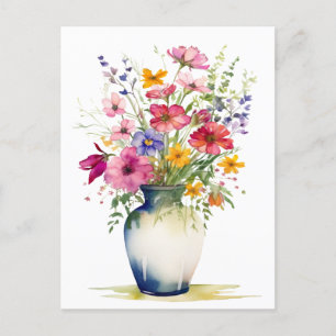 Cartão Postal Buquê de Flores em Aquarela