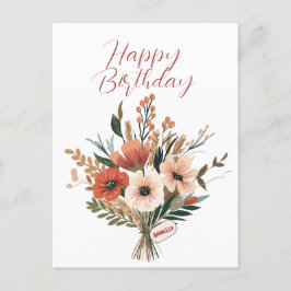 Cartão Postal Buquê de Flores Nome Personalizado Feliz Aniversár