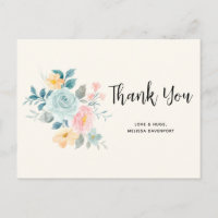 Buquê de Flores Rosa e Azul Elegante - Obrigado