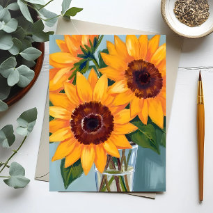 Cartão Postal Buquê de Girassóis Floral Amarelo em Aquarela