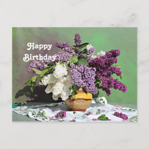 Cartão Postal Buquê de Lilases Roxas e Brancas Florais de Aniver