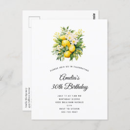 Cartão Postal Buquê de limão com aniversário de flores brancas