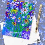 Cartão Postal Buquê de Margarida Colorida Azul Feliz Aniversário<br><div class="desc">Personalize este cartão com o seu próprio texto no verso! Procure mais no meu compro!</div>