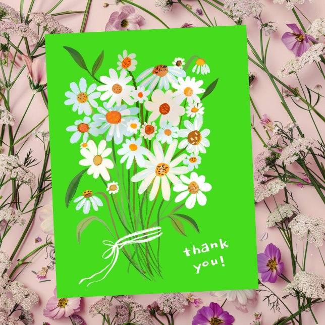 Cartão Postal Buquê de Margaridas Agradeço com Gouache Pintado à (Daisy Bouquet Handpainted Gouache Thank You Postcard
Lime Brat)