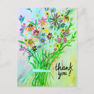 Cartão Postal Buquê de Margaridas Coloridas Obrigado Verde