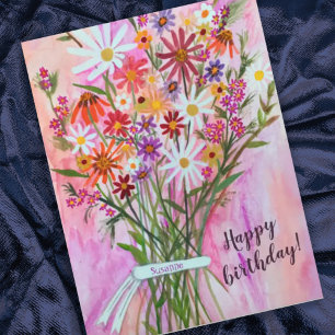 Cartão Postal Buquê de Margaridas Colorido Feliz Aniversário