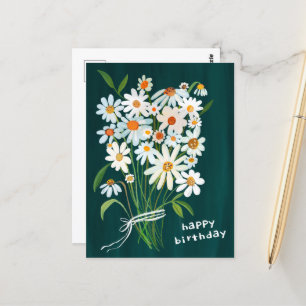Cartão Postal Buquê de Margaridas Feliz Aniversário Pintado à Mã