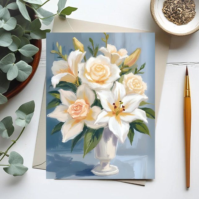 Cartão Postal Buquê de Noiva Branco Floral Aquarela (Criador carregado)