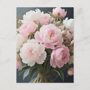 Cartão Postal Buquê de Peônia Rosa Suave Floral Romântico