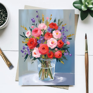 Cartão Postal Buquê de Rosa Lavanda Pintura Floral de Flores