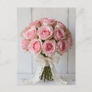 Cartão Postal Buquê de Rosa Rosa com Renda Pérola Romântica