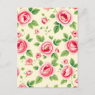 Cartão Postal Buquê de Rosa Rosa Vintage Floral Pastel Chintz