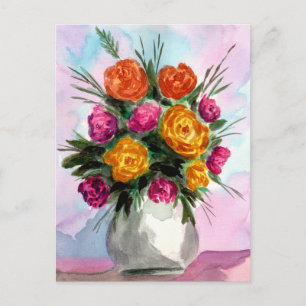 Cartão Postal Buquê de Rosas em Vaso