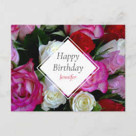 Cartão Postal Buquê de Rosas Feliz Aniversário