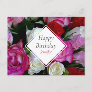 Cartão Postal Buquê de Rosas Feliz Aniversário