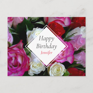 Cartão Postal Buquê de Rosas Feliz Aniversário