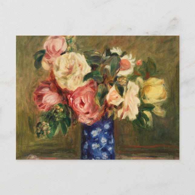 Cartão Postal Buquê de Rosas Impressionistas de Arte Renoir (Frente)