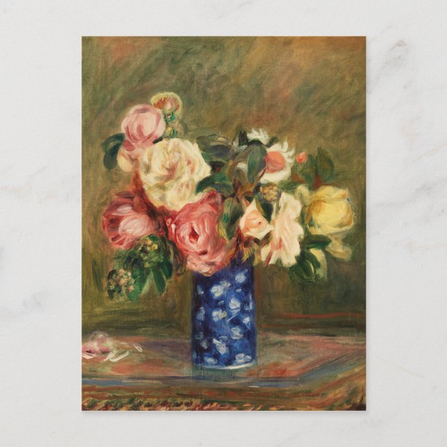Cartão Postal Buquê de Rosas Impressionistas de Arte Renoir (Frente)