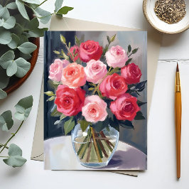 Cartão Postal Buquê de Rosas | Pintura em Aquarela Floral Vermel