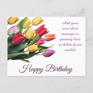 Cartão Postal Buquê de Tulipas Elegantes Personalizáveis de Aniv