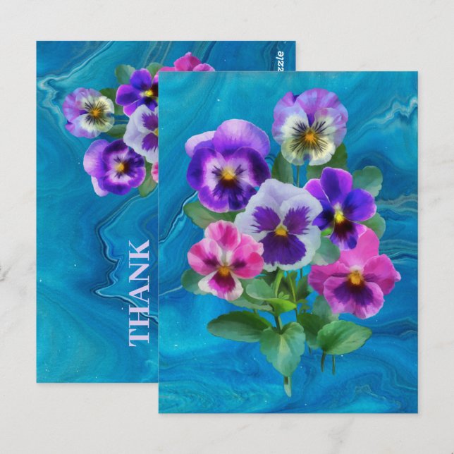 Cartão Postal Buquê de Violetas Flores Amor-Perfeito OBRIGADO (Frente/Verso)