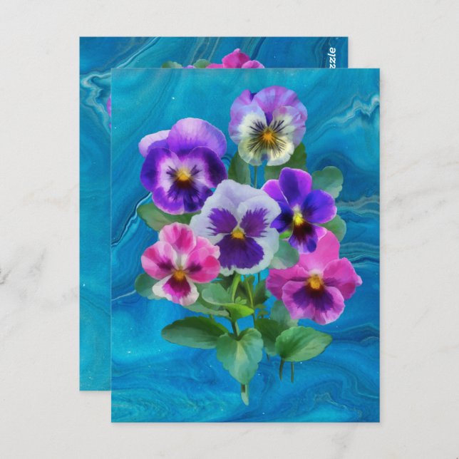 Cartão Postal Buquê de Violetas Flores Pensamentos OBRIGADO (Frente/Verso)