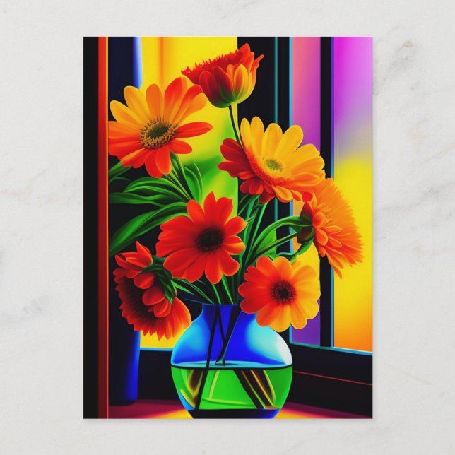 Cartão Postal Buquê Floral Artístico a Cores Negrito (Frente)