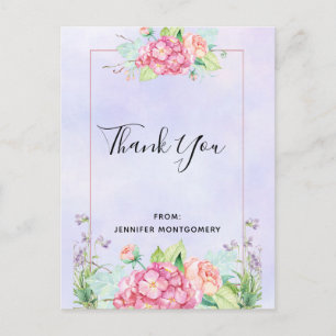 Cartão Postal Buquê Floral Cor-de-Rosa em Aquarela Moderno Obrig