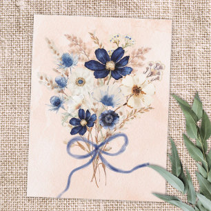 Cartão Postal Buquê Floral de Flores Azuis em Aquarela
