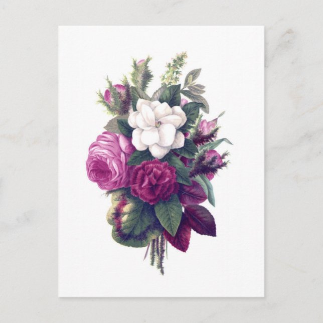 Cartão Postal Buquê Floral Púrpura e Branco (Frente)