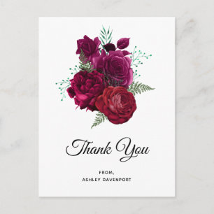 Cartão Postal Buquê Floral Rosa Magenta Elegante Obrigado
