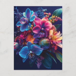 Cartão Postal Buquê Floral Vibrante com Flores de Neon