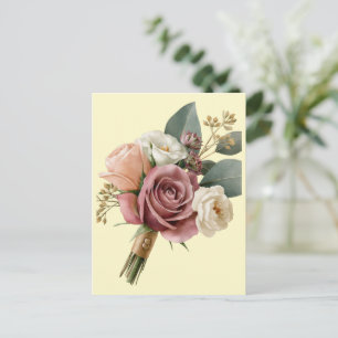 Cartão Postal Buquê Nupcial em Aquarela Romântica