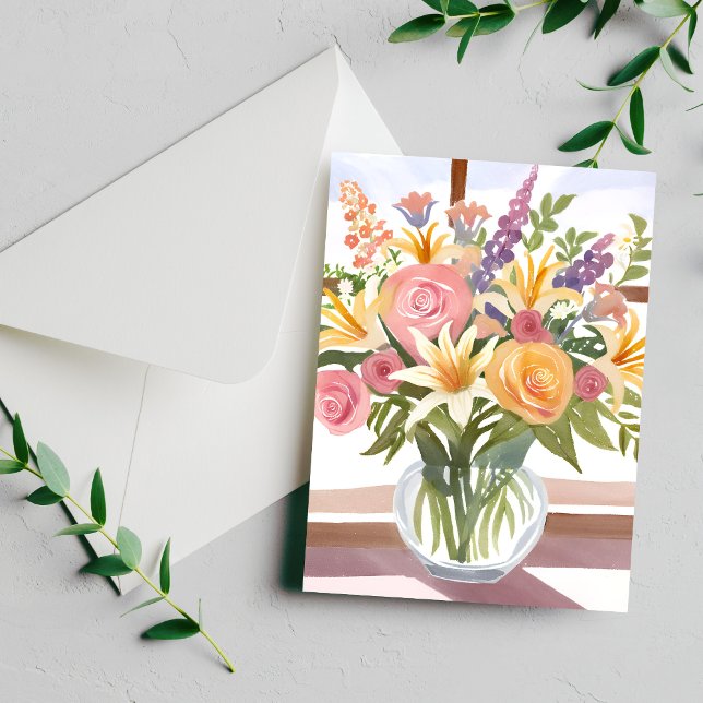 Cartão Postal Buquê primavera | Bonito Aquarela Floral (Criador carregado)