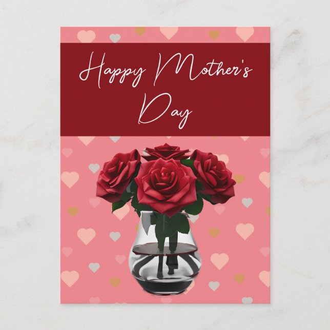 Cartão Postal buquê rosa dia de as mães vermelho elegante floral (Frente)