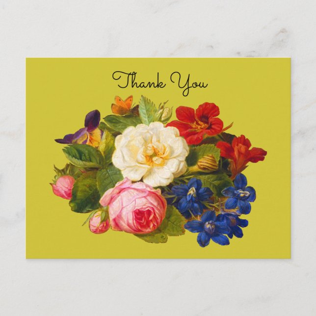 Cartão Postal Buquê Vitoriano com Rosas e Borboleta  (Frente)