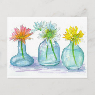 Cartão Postal Buquês de margarida amarela-rosa-rosa-margarida b