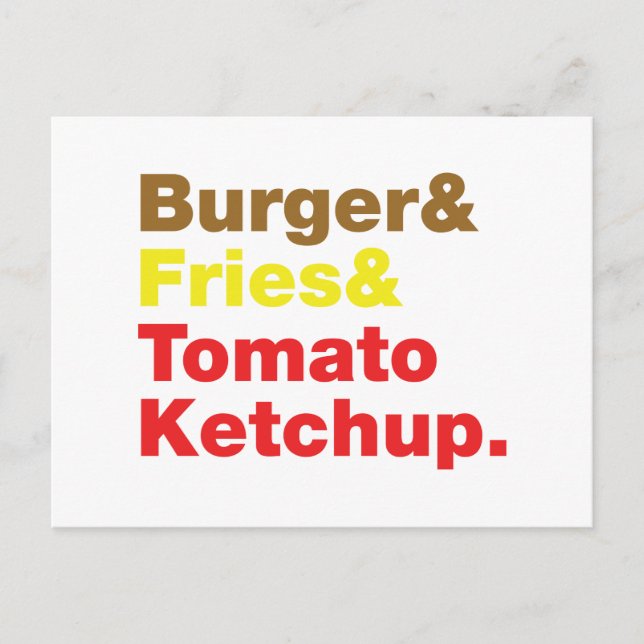 Cartão Postal Burger & Fries & Tomato Ketchup. (Frente)