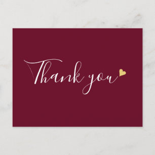 Cartão Postal Burgundy Coração Dourado Script Agradecimento Empr