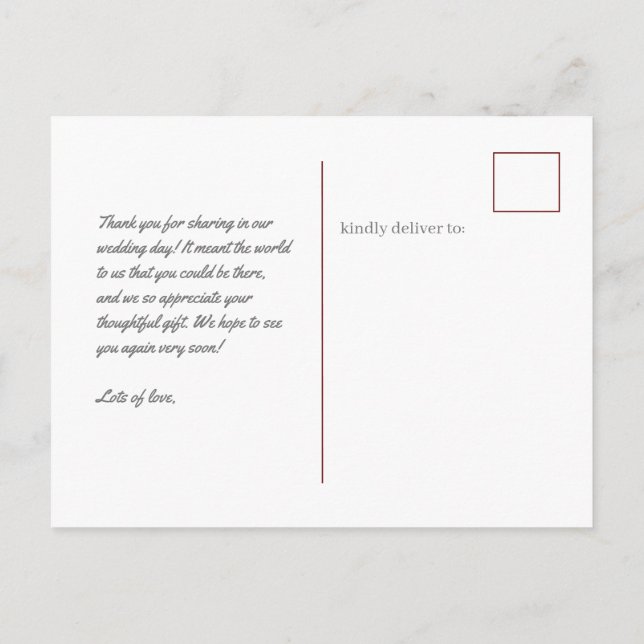 Cartão Postal Burgundy Couples Personalized Stationery Photo  (Verso)