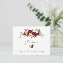 Cartão Postal Burgundy Floral de Pêssego Baby Shower em Espanhol