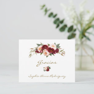 Cartão Postal Burgundy Floral de Pêssego Baby Shower em Espanhol
