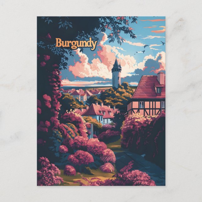 Cartão Postal Burgundy França viagens vintage (Frente)