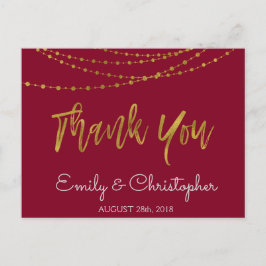 Cartão Postal Burgundy Marsala e Gold Foil Obrigado