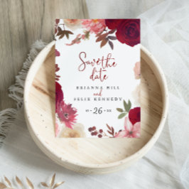 Cartão Postal Burgundy Pink Blush Floral Save the Date 