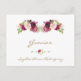 Cartão Postal Burgundy Pink Floral Chá de fraldas Espanhol Graci