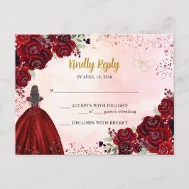 Cartão Postal Burgundy Red Dourada Princesa Floral Quinceañera R